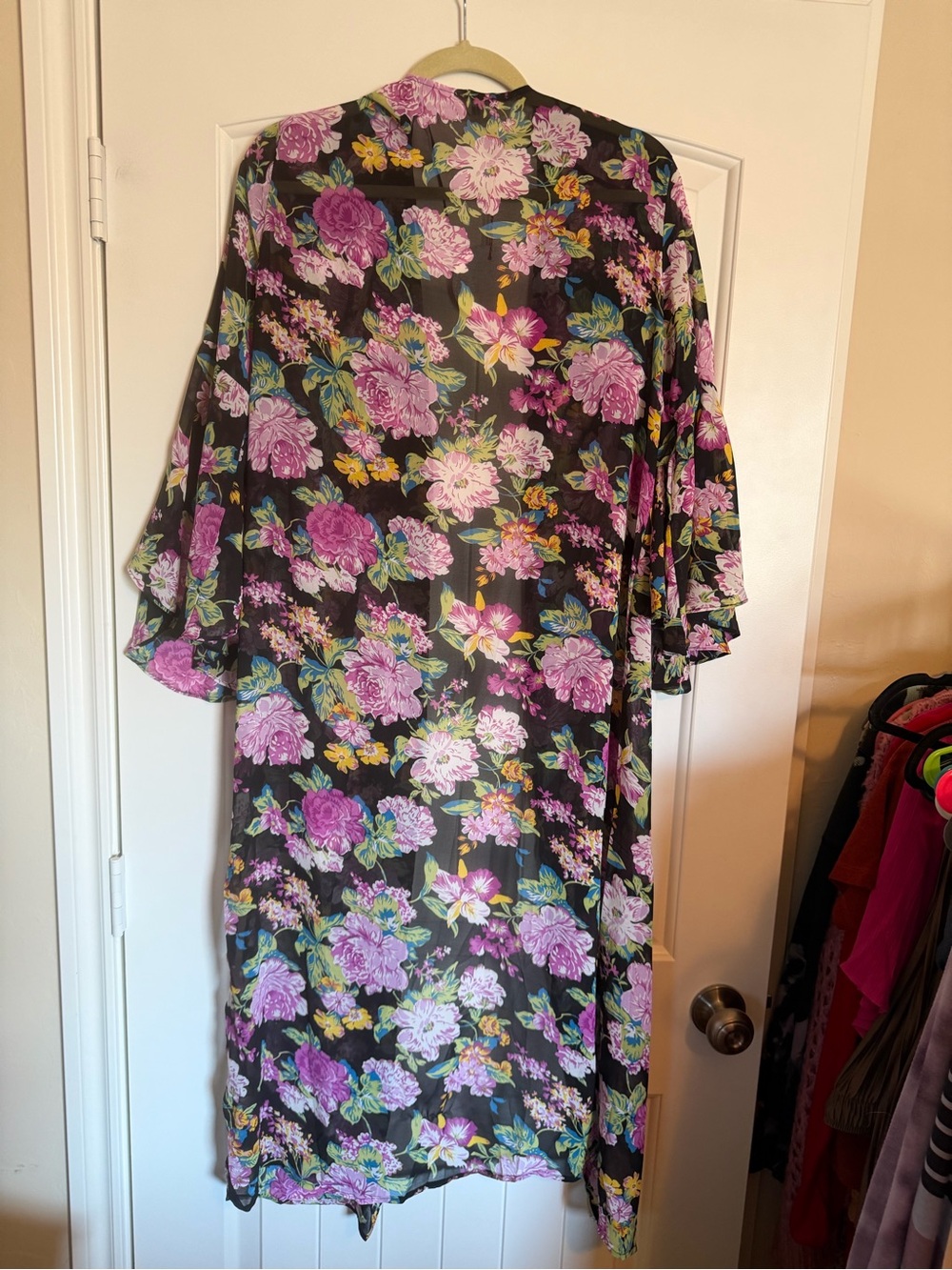 Umgee Floral Maxi Kimono Size Small NWT Sheer Black Boho Duster